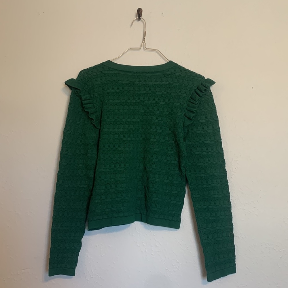 Milk & Honey Women's Size L Green Knit Ruffle Long Sleeve Pointelle Sweater Top - Picture 5 of 10